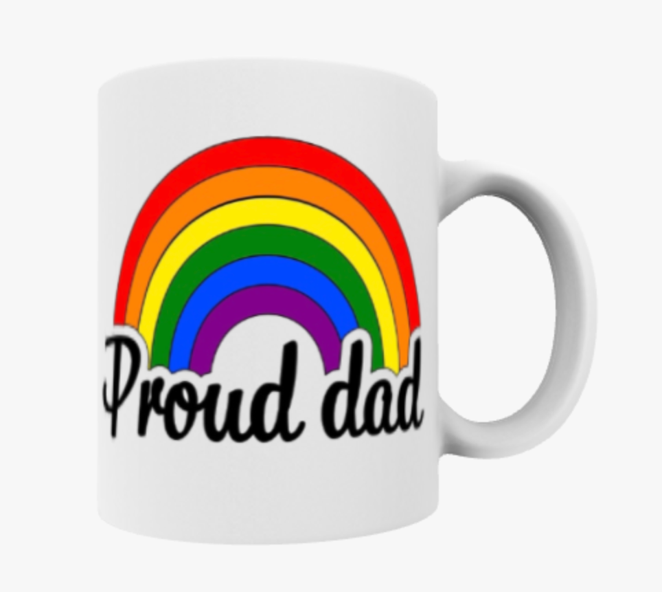 Proud Dad, LGBTQ+ Travel mug, Ceramic Mug, Coaster, Cushion, Water Bottle, Keyring