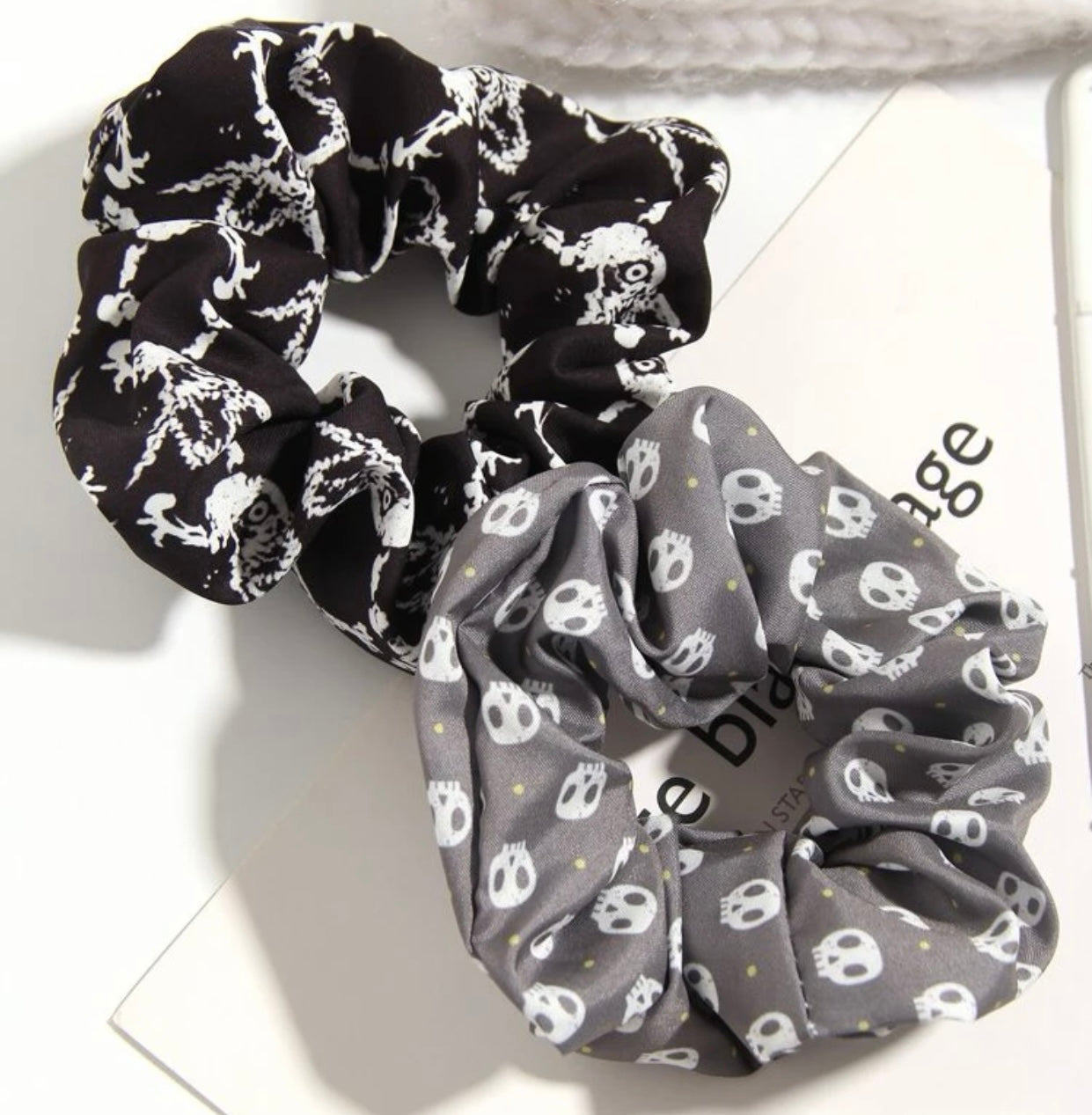 Skull Pattern Scrunchie - Black or Grey