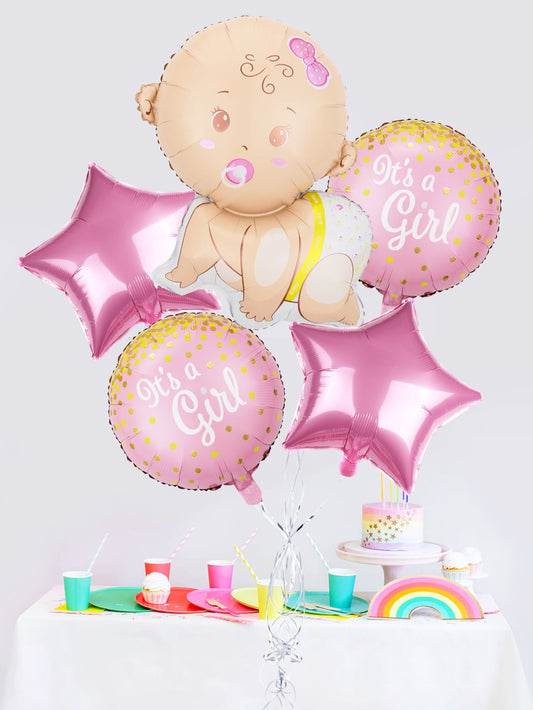Baby Girl Foil Balloon Set, Party Decoration, Balloon, Baby Shower Kit, Gender Reveal, 5 Piece