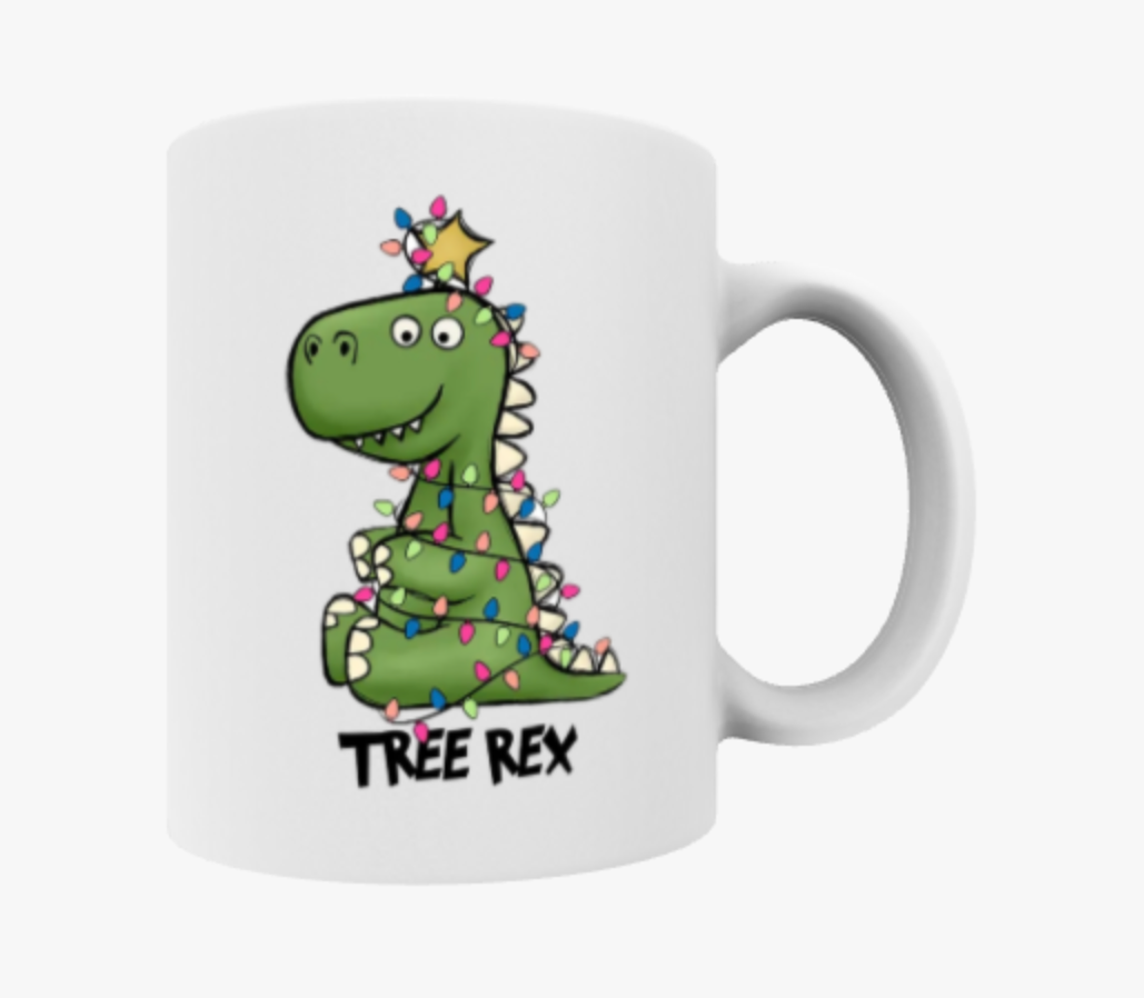 Tree Rex, Christmas Tree Mug, T-Rex, Travel Mug, Ceramic Mug, Coaster, Cushion, Water Bottle, Keyring
