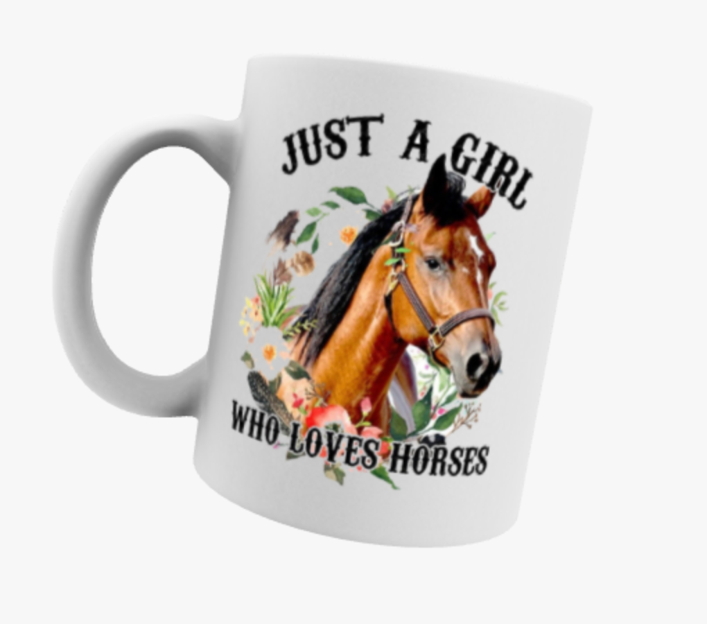 Just a Girl Who Loves Horses Ceramic Mug, Travel Mug, Coaster, Cushion, Water Bottle, Keyring