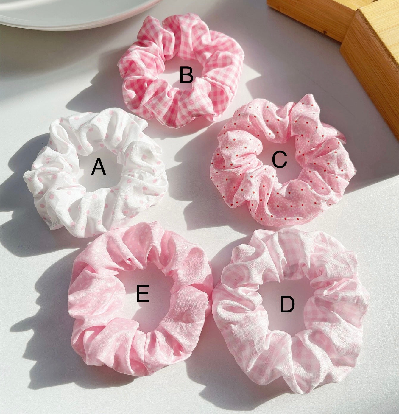 Pink & White Pattern Scrunchies - Choice of 5 Designs