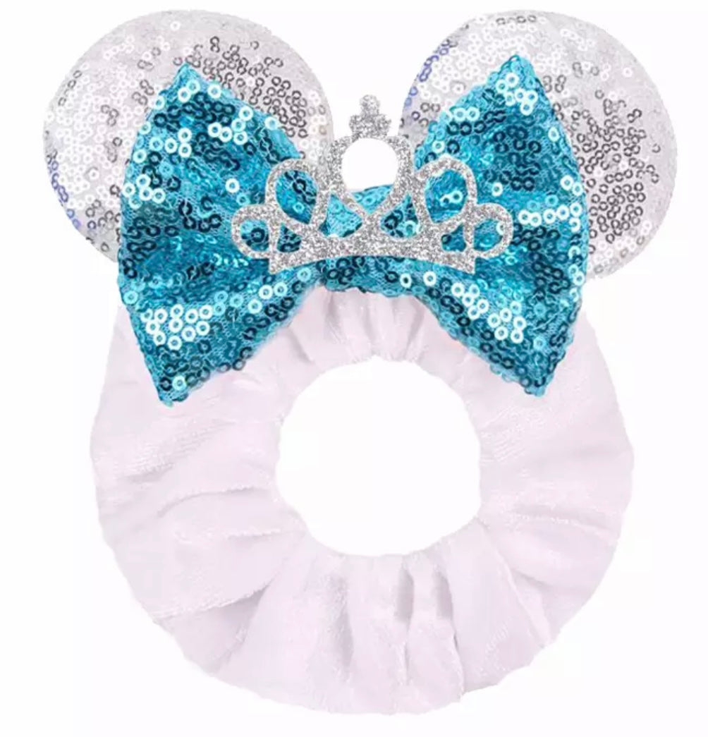 Mouse Ear Velvet Scrunchie, Blue Crown, Fun, Princess