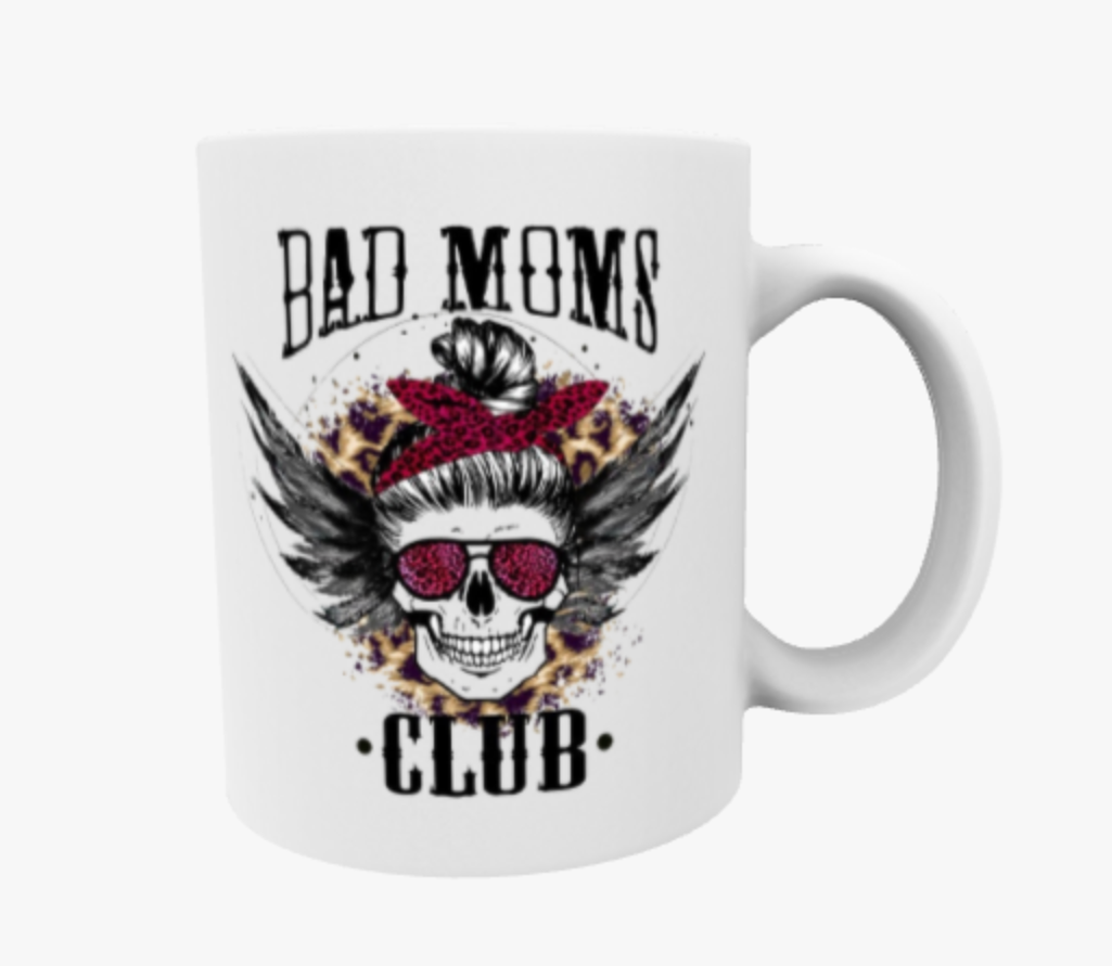 Bad Moms Club, Skeleton Travel Mug, Ceramic Mug, Coaster, Cushion, Water Bottle, Keyring