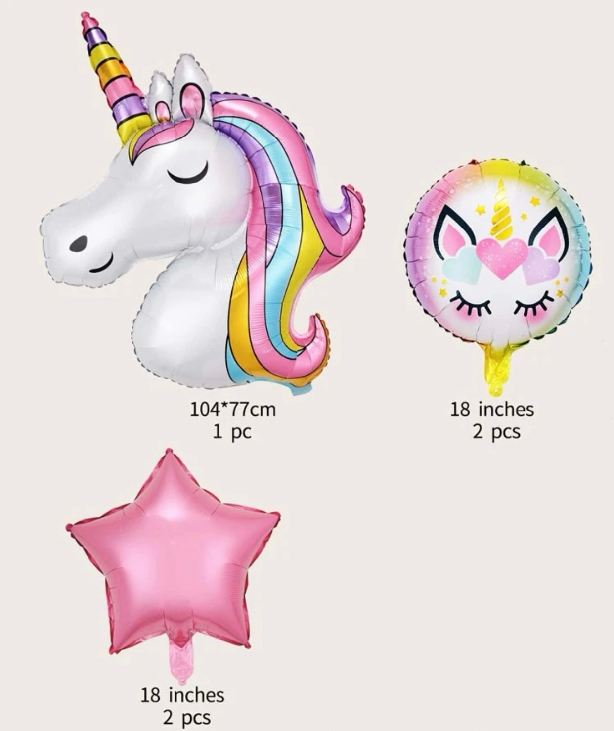 Unicorn Foil Balloon Set, Party Decoration, Balloon, Birthday Kit, 5 Piece