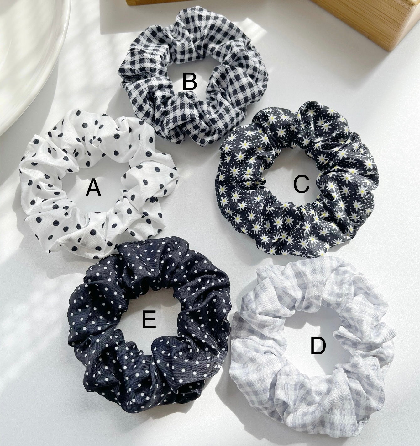 Black & White Pattern Scrunchies - Choice of 5 Colours