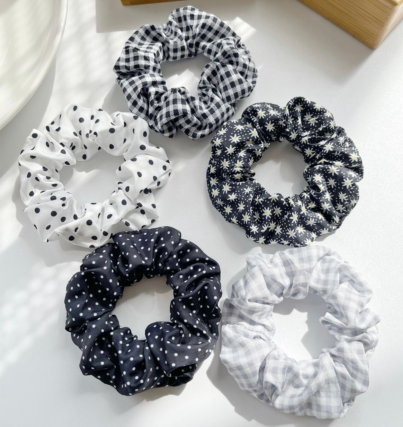 Black & White Pattern Scrunchies - Choice of 5 Colours