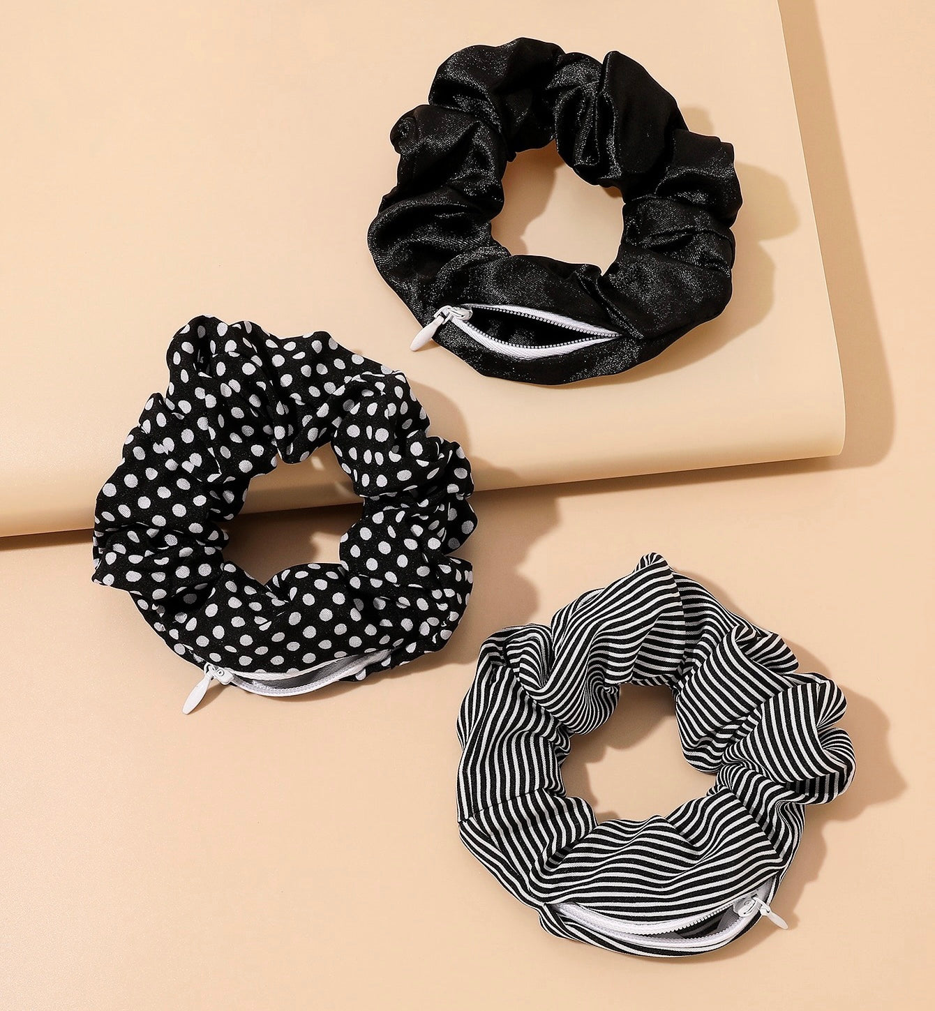 Purse Scrunchies, Polka Dot, Striped or Black, A Purse and a Scrunchie in One