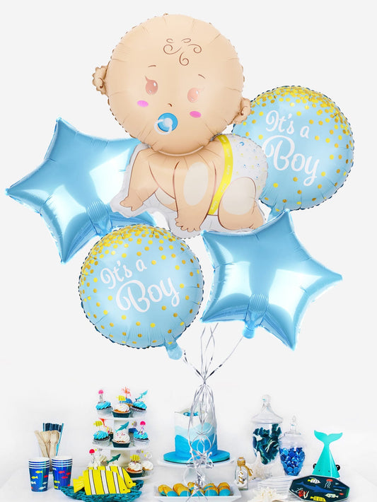 Baby Boy Foil Balloon Set, Party Decoration, Balloon, Baby Shower Kit, Gender Reveal, 5 Piece