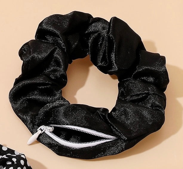 Purse Scrunchies, Polka Dot, Striped or Black, A Purse and a Scrunchie in One